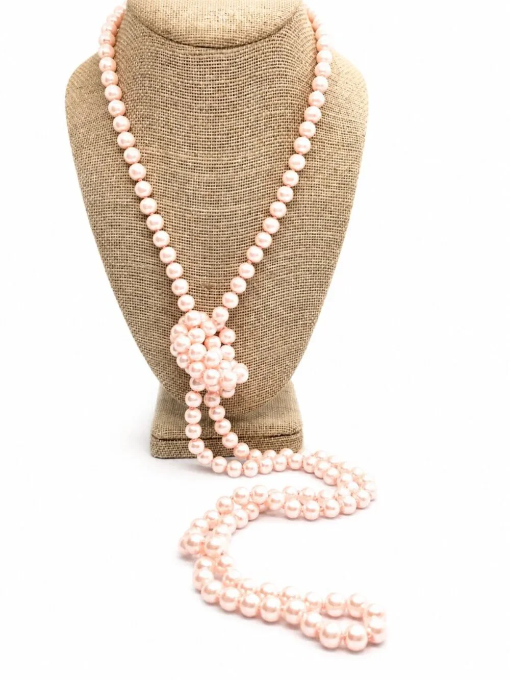 VINTAGE GLASS PEARL NECKLACE Long Pink Knotted 58